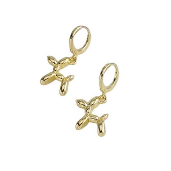 Whimsy_and_Rose Jewelry - Gold Balloon Dog Dangle Earrings